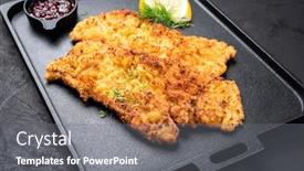  Presentation with veal - Beautiful PPT theme featuring traditional-deep-fried-wiener-schnitzel backdrop and a gray colored foreground