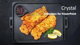  Presentation with deep - Colorful theme enhanced with traditional-deep-fried-wiener-schnitzel backdrop and a dark gray colored foreground