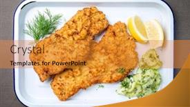  Presentation with veal - Presentation theme enhanced with traditional-deep-fried-wiener-schnitzel background and a gold colored foreground