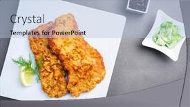  Presentation with veal - Slide deck consisting of traditional-deep-fried-wiener-schnitzel background and a light blue colored foreground