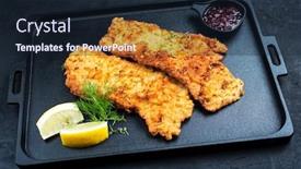  Presentation with veal - Audience pleasing slide deck consisting of traditional-deep-fried-wiener-schnitzel backdrop and a wine colored foreground