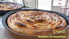 Presentation with bosnia - Cool new slide deck with traditional-delicious-bosnian-burek backdrop and a tawny brown colored foreground