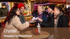  Presentation with traditional drink - Amazing PPT theme having traditional drink at christmas market backdrop and a tawny brown colored foreground