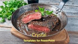  Presentation with frying - Presentation theme consisting of traditional-dry-aged-fried-loin background and a tawny brown colored foreground