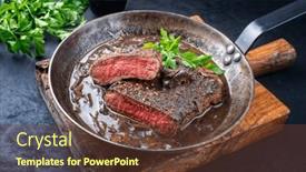  Presentation with frying - PPT layouts consisting of traditional-dry-aged-fried-loin background and a tawny brown colored foreground