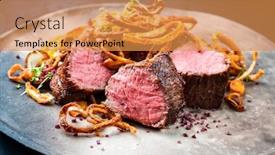  Presentation with tenderloin - Presentation theme enhanced with traditional-dry-aged-sliced-beef background and a gold colored foreground
