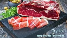  Presentation with dry - Beautiful slide deck featuring traditional-dry-cured-and-smoked backdrop and a ocean colored foreground