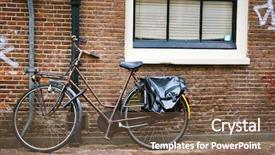  Presentation with amsterdam - Beautiful presentation featuring traditional dutch bicycle parked on near brick wall in amsterdam backdrop and a violet colored foreground