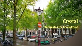  Presentation with amsterdam - Cool new presentation theme with traditional dutch bicycle parked on canal in amsterdam backdrop and a tawny brown colored foreground
