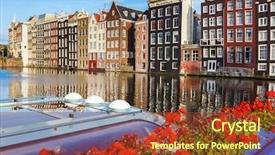  Presentation with amsterdam - Colorful PPT theme enhanced with traditional dutch buildings in amsterdam backdrop and a tawny brown colored foreground