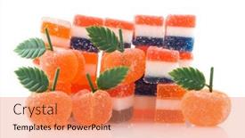  Presentation with candy - Beautiful presentation theme featuring traditional-dutch-candy-with-apples backdrop and a coral colored foreground