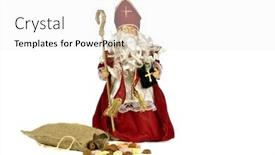  Presentation with traditional culture - Amazing theme having traditional dutch culture santa claus with a bag full of gingernuts and sweets at the 5th of december backdrop and a white colored foreground