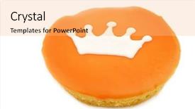  Presentation with king crown - Cool new slides with traditional dutch pastry with a crown especially produced for king's day on april 27th in holland on a white background backdrop and a yellow colored foreground