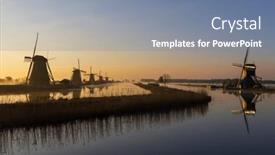  Presentation with windmills - PPT layouts having traditional-dutch-windmills-in-kinderdijk background and a  colored foreground