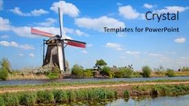  Presentation with windmills - PPT theme having traditional dutch windmills near kinderdijk background and a light blue colored foreground