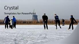  Presentation with skating - Theme consisting of traditional dutch winter image ice skating in the fields from holland background and a light gray colored foreground