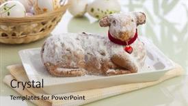  Presentation with powdered - Cool new PPT theme with traditional easter lamb cake backdrop and a coral colored foreground
