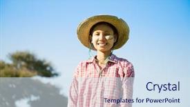  Presentation with powdered - PPT theme with traditional econimes - portrait of a young asian background and a sky blue colored foreground