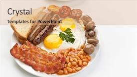  Presentation with english - PPT theme featuring traditional english breakfast - egg sausages background and a coral colored foreground