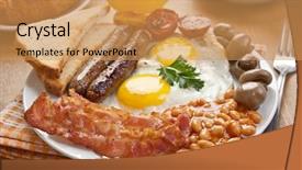  Presentation with english - Amazing PPT theme having traditional english breakfast - egg sausages backdrop and a yellow colored foreground