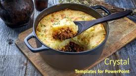  Presentation with english - Slide set having traditional-english-shepherd-pie-offered background and a tawny brown colored foreground