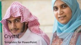  Presentation with arabic woman - PPT layouts consisting of traditional ethnic - happy arabic young man background and a coral colored foreground