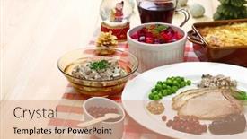  Presentation with christmas food - Colorful PPT theme enhanced with traditional finnish christmas food christmas ham beets salad smoked salmon mushroom salad potato casserole mulled wine backdrop and a coral colored foreground