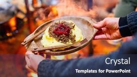  Presentation with hut - Slides featuring traditional-finnish-food-sauteed-reindeer background and a tawny brown colored foreground