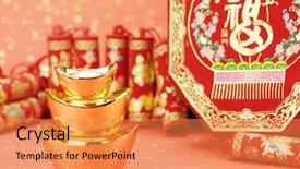  Presentation with diwali fire crackers - PPT theme featuring traditional fire crackers and ingot background and a coral colored foreground