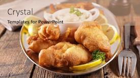  Presentation with sauce - Colorful slide set enhanced with traditional-fish-and-chips backdrop and a coral colored foreground