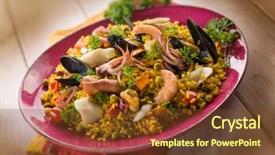  Presentation with fish by product - Presentation design featuring traditional fish paella background and a tawny brown colored foreground