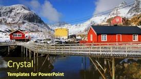  Presentation with traditional - Colorful presentation theme enhanced with traditional-fishermen-cabins-in-lofoten backdrop and a tawny brown colored foreground