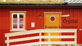  Presentation with traditional - Audience pleasing slide set consisting of traditional fishermen cabins in lofoten backdrop and a red colored foreground