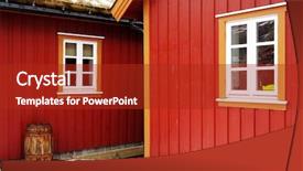  Presentation with traditional food preservation - Presentation design featuring traditional fishermen cabins in lofoten background and a crimson colored foreground