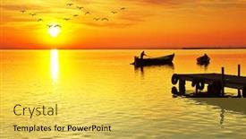  Presentation with fishing boats - PPT theme having traditional-fishing-boats-at-sunrise background and a yellow colored foreground