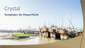  Presentation with river port - Slide deck enhanced with traditional-fishing-boats background and a sky blue colored foreground