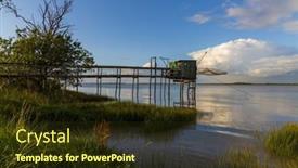  Presentation with hut - Presentation theme featuring traditional-fishing-hut-on-river background and a tawny brown colored foreground