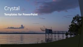  Presentation with hut - Slide deck enhanced with traditional-fishing-hut-on-river background and a  colored foreground