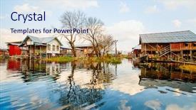  Presentation with floating - PPT layouts consisting of traditional floating village on inle background and a  colored foreground
