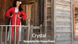  Presentation with folklore - Slide deck featuring traditional folklore woman saying welcome background and a  colored foreground