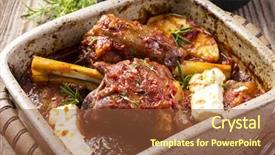  Presentation with traditional - Presentation theme featuring traditional food - lamb knuckle with feta background and a tawny brown colored foreground