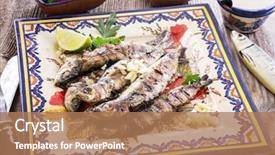  Presentation with sardines - Beautiful slide deck featuring traditional food - portuguese grilled sardines backdrop and a coral colored foreground