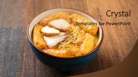  Presentation with spicy food - Beautiful presentation theme featuring traditional food - spicy curry noodles soup backdrop and a coral colored foreground