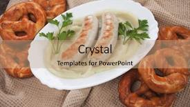  Presentation with german - Slide deck enhanced with traditional food - white german sausage with mashed background and a  colored foreground