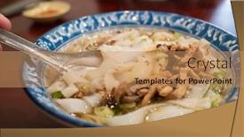  Presentation with flat - Amazing presentation design having traditional-food-of-taiwanese-hakka backdrop and a coral colored foreground
