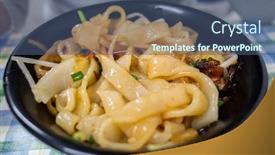  Presentation with flat - Beautiful slide set featuring traditional-food-of-taiwanese-hakka backdrop and a ocean colored foreground