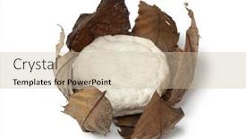  Presentation with free traditional - PPT layouts consisting of traditional french banon cheese in chestnut leaves close up isolated on white background background and a soft green colored foreground