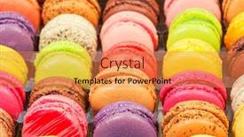  Presentation with traditional - Slides having traditional french colorful macarons in a rows in the box there are sweet meringue-based confection which are often confused with the macaroons background and a coral colored foreground