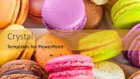  Presentation with traditional - Beautiful PPT theme featuring traditional french colorful macarons as a background there are sweet meringue-based confection which are often confused with the macaroons backdrop and a gold colored foreground