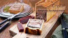  Presentation with traditional - Audience pleasing presentation theme consisting of traditional-french-pate-en-croute backdrop and a coral colored foreground